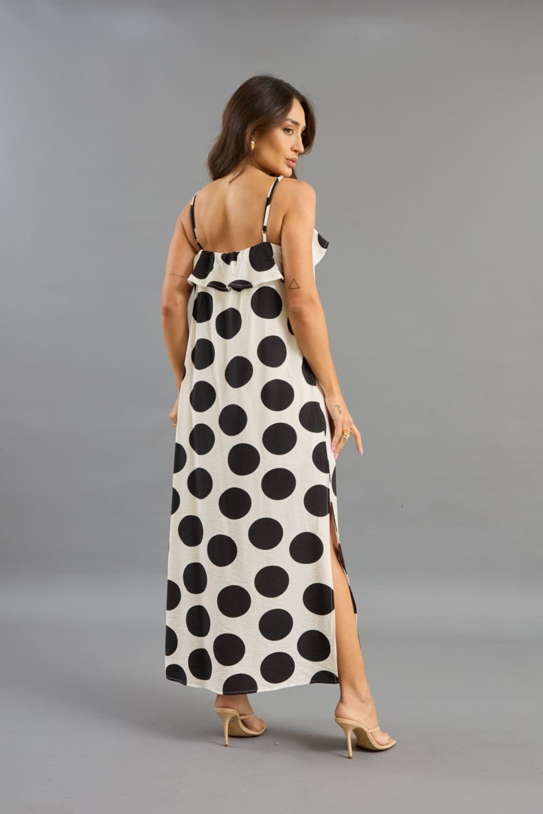 Vista 2 Vestido Poá Em Viscose Feminino Com Alça Lemier Collection Off White LEMIER off-white white