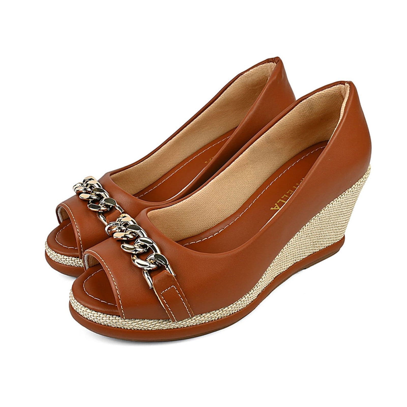 Sandalia Feminina Anabela Donatella Shoes Plataforma Confort Juta Corrente Aberta na Frente