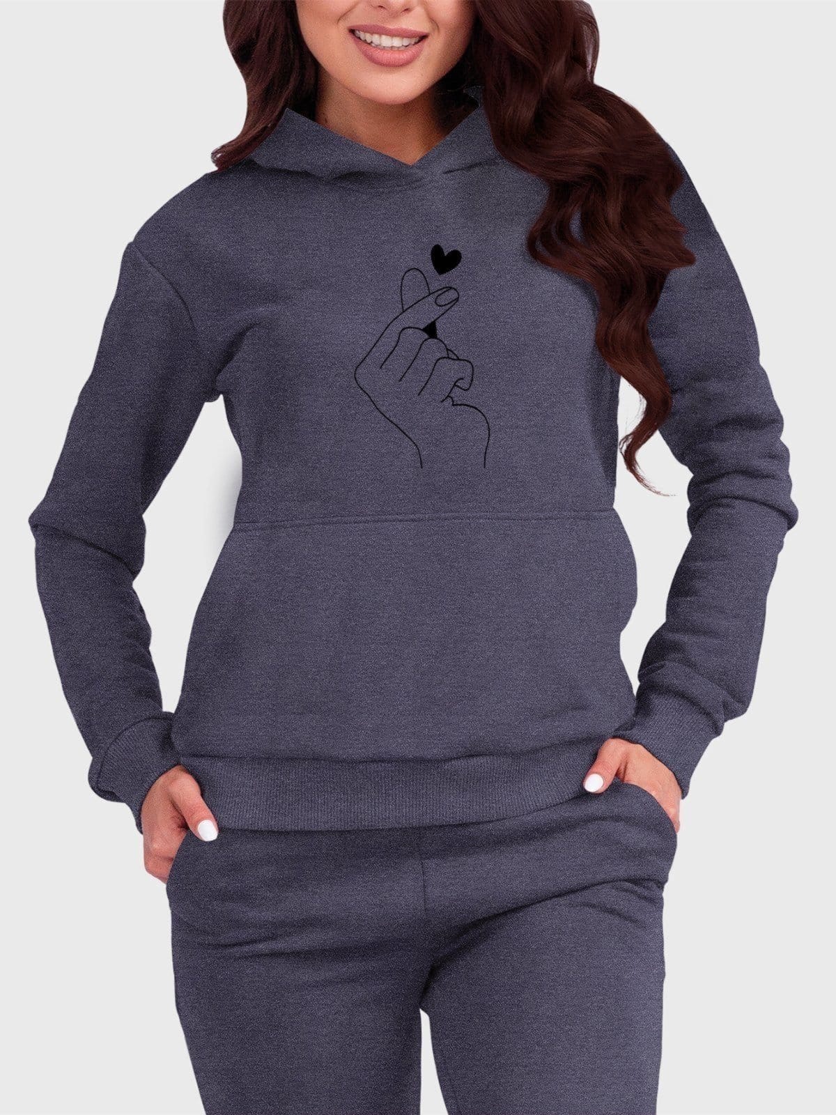 Vista principal Blusa de Frio Moletom Feminino Canguru Mão Coreana Benellys Chumbo Benellys grafite