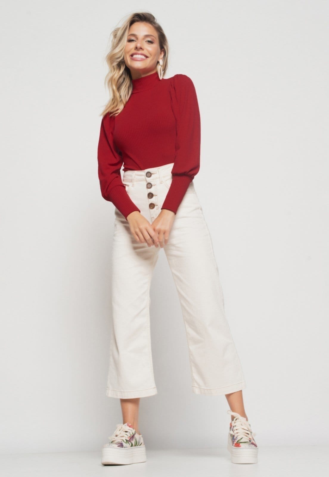 Vista 2 Blusa Salvatore Princesa Manga Longa Canelada Vermelha Salvatore Fashion vermelho