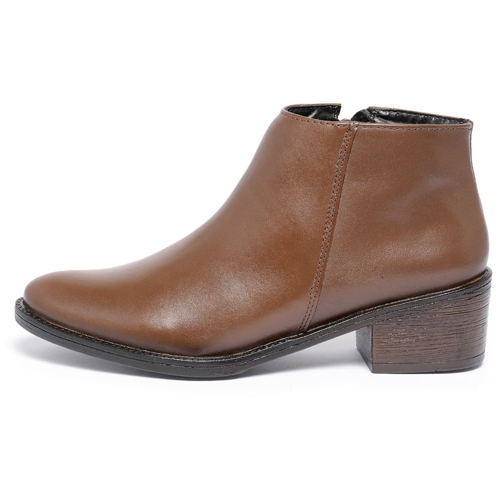 Vista principal Bota Cano Curto Feminina Ferrile em Couro Salto Bloco Ziper Café Ferrile marrom