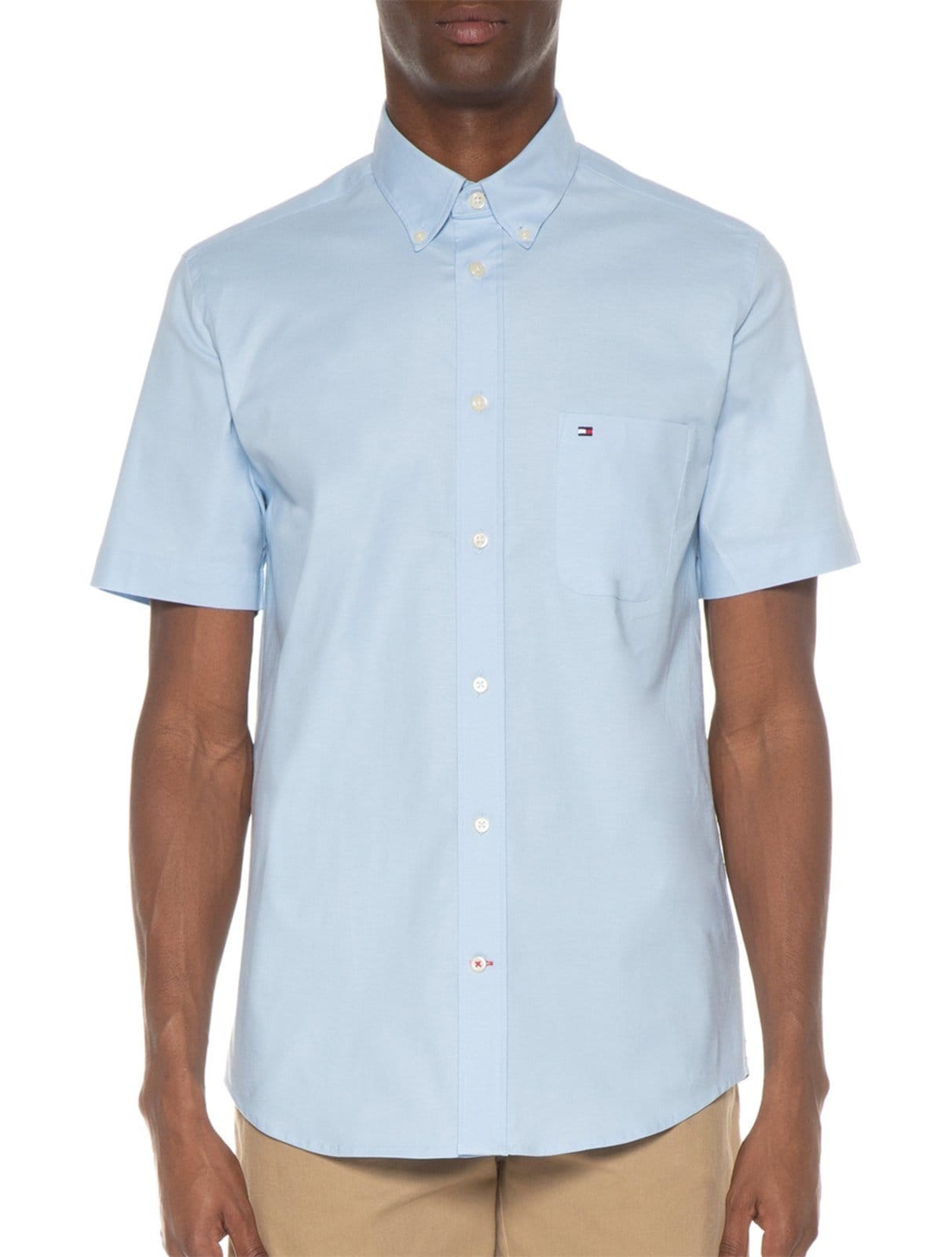 Vista principal Camisa Tommy Hilfiger Masculina Manga Curta Light Oxford Claro Tommy Hilfiger rosa