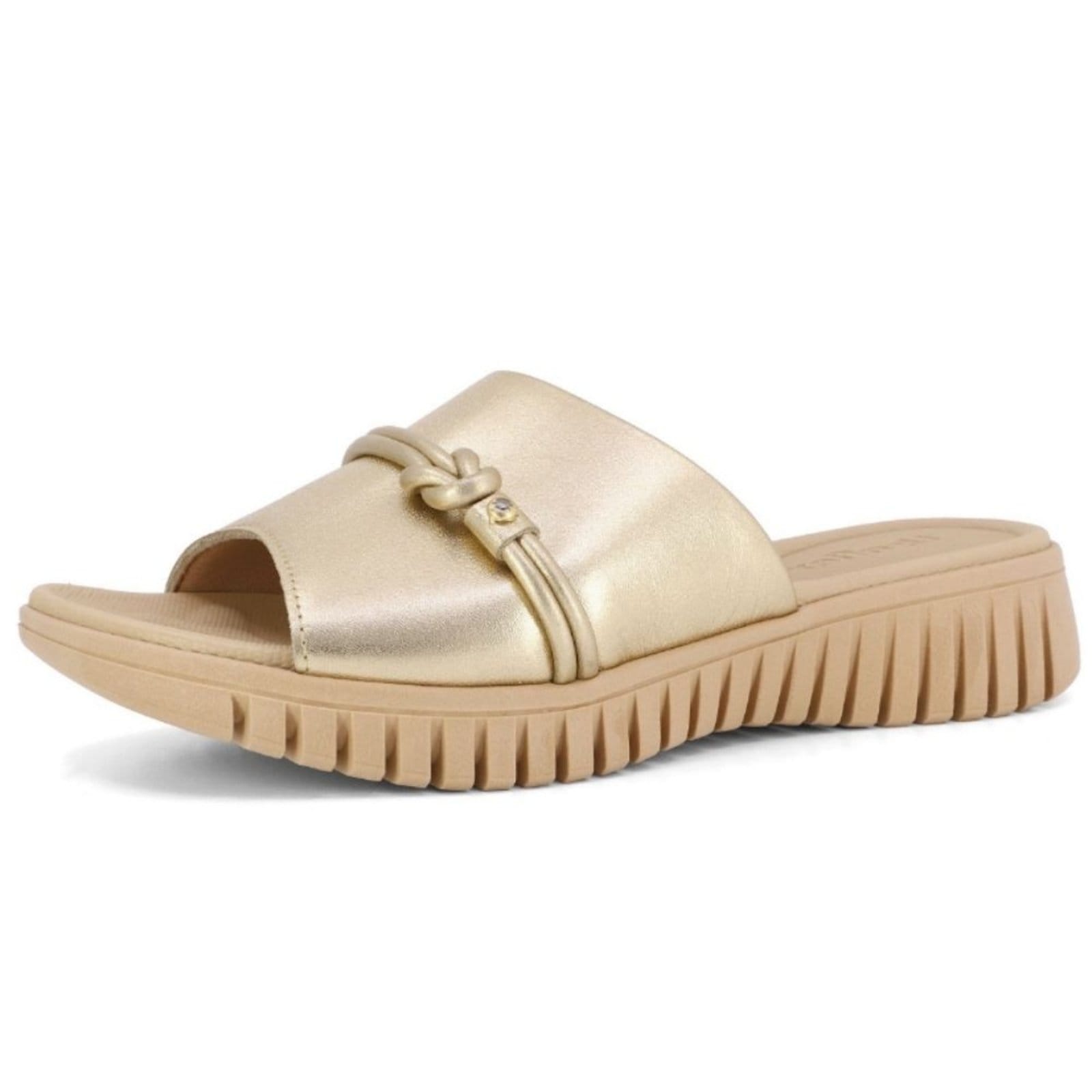 Vista 2 Tamanco Feminino Couro Ouro Light Usaflex UD11008 Usaflex dourado