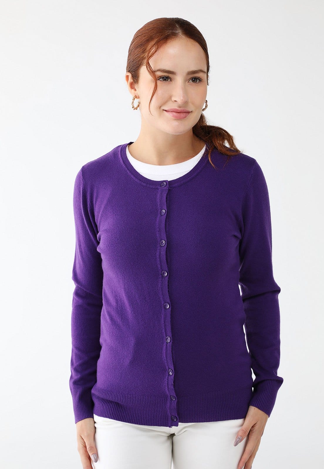 Vista principal Casaco Tricot Facinelli Reta Básico Roxa Facinelli roxo