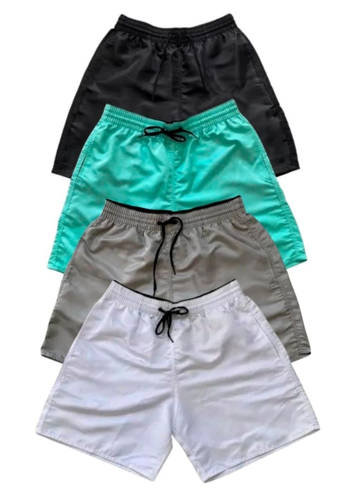 Vista principal Kit 4 Short Masculino Tactel Relaxado Moda Praia Com Bolsos Cores Lisas Relaxado branco/cinza/preto/verde