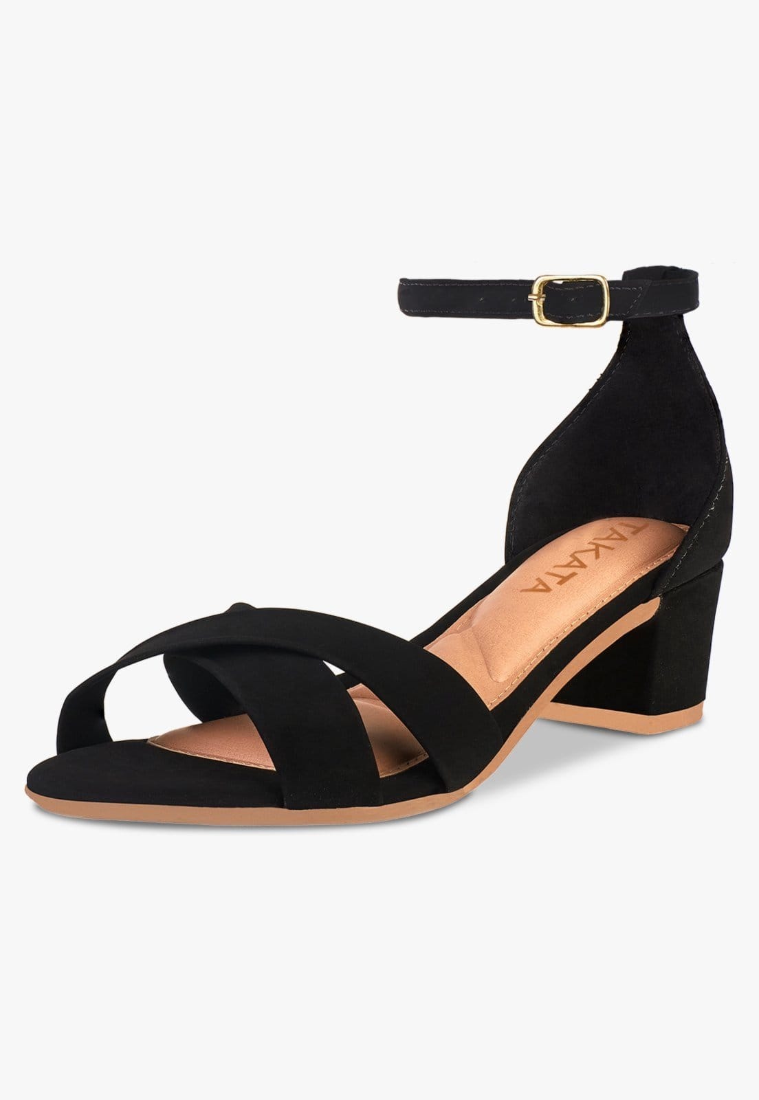 Vista principal Sandália Feminina Salto Bloco Grosso Quadrado Baixo Tira Cruzada Nobuck TAKATA BY RAFAEL TAKATA preto