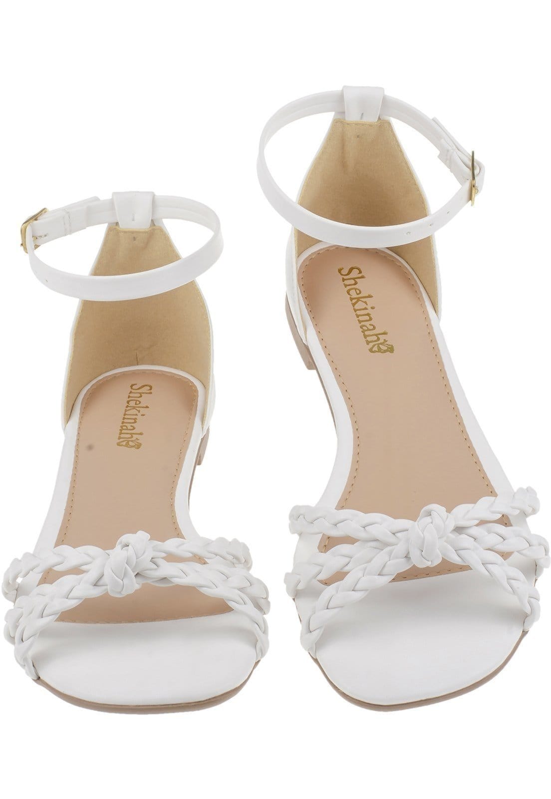 Vista 2 Sandália Feminina Rasteira Confortável Trançada Tendência Shekinah Shekinah branco