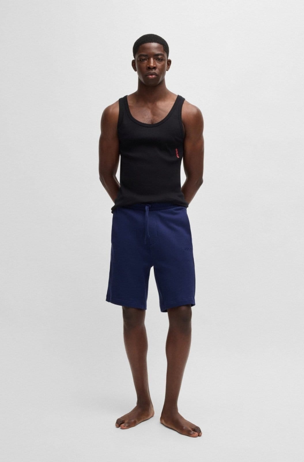 Vista 2 Shorts Em Terry De Algodão Com Fita De Logo Escuro - P-S HUGO azul