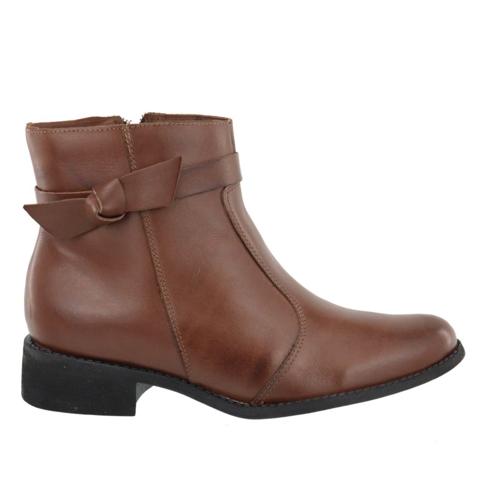 Vista 2 Bota Feminina Casual Nó Em Couro Cano Curto Maria Paula Cacau MARIA PAULA marrom