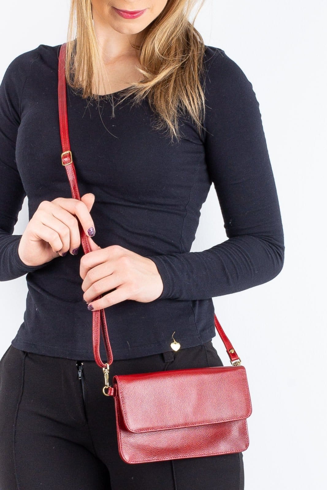 Clutch mini bolsa de couro liso Nicole