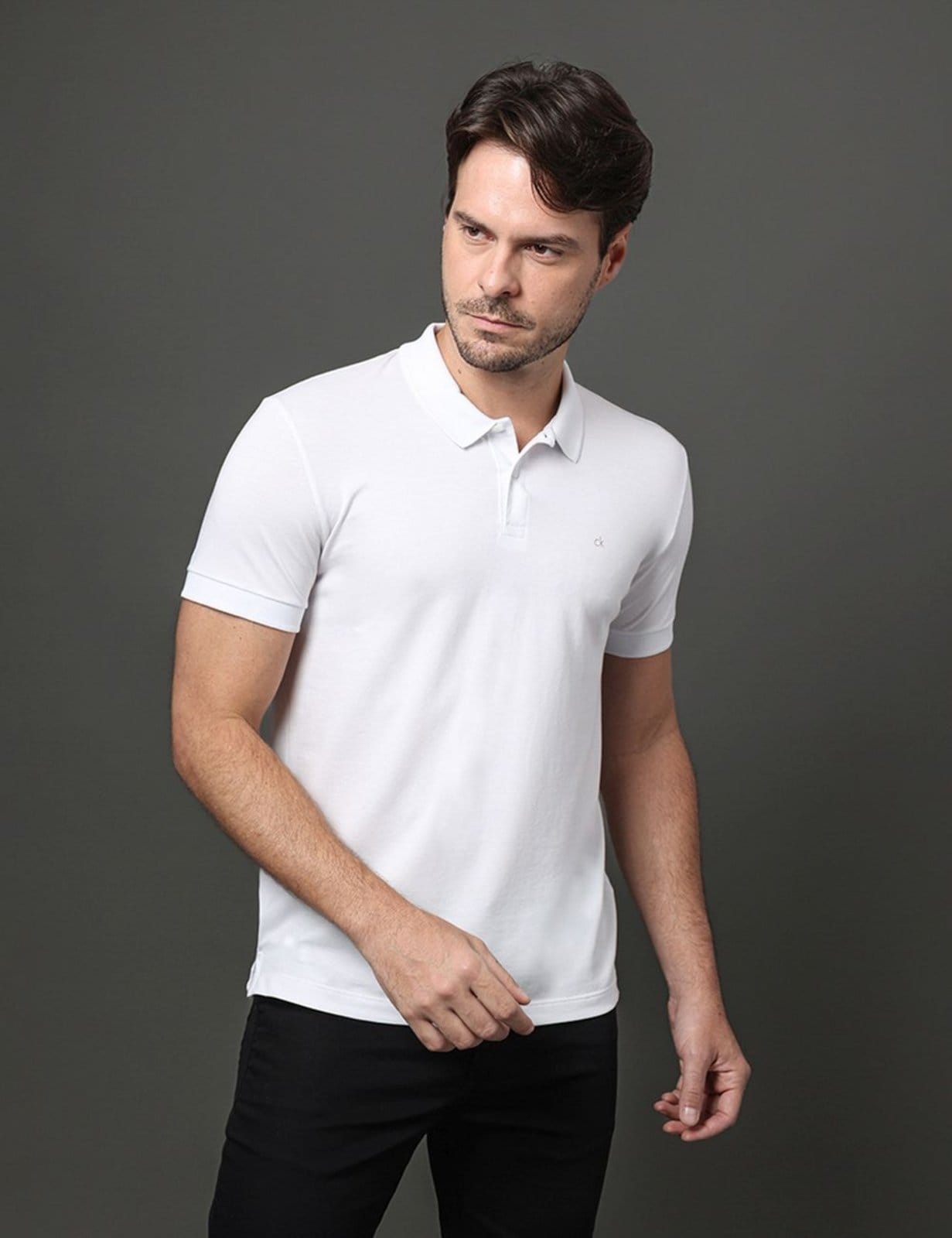 Vista principal Polo Masculina Slim Meia Malha Pima Calvin Klein 2 Calvin Klein Jeans branco