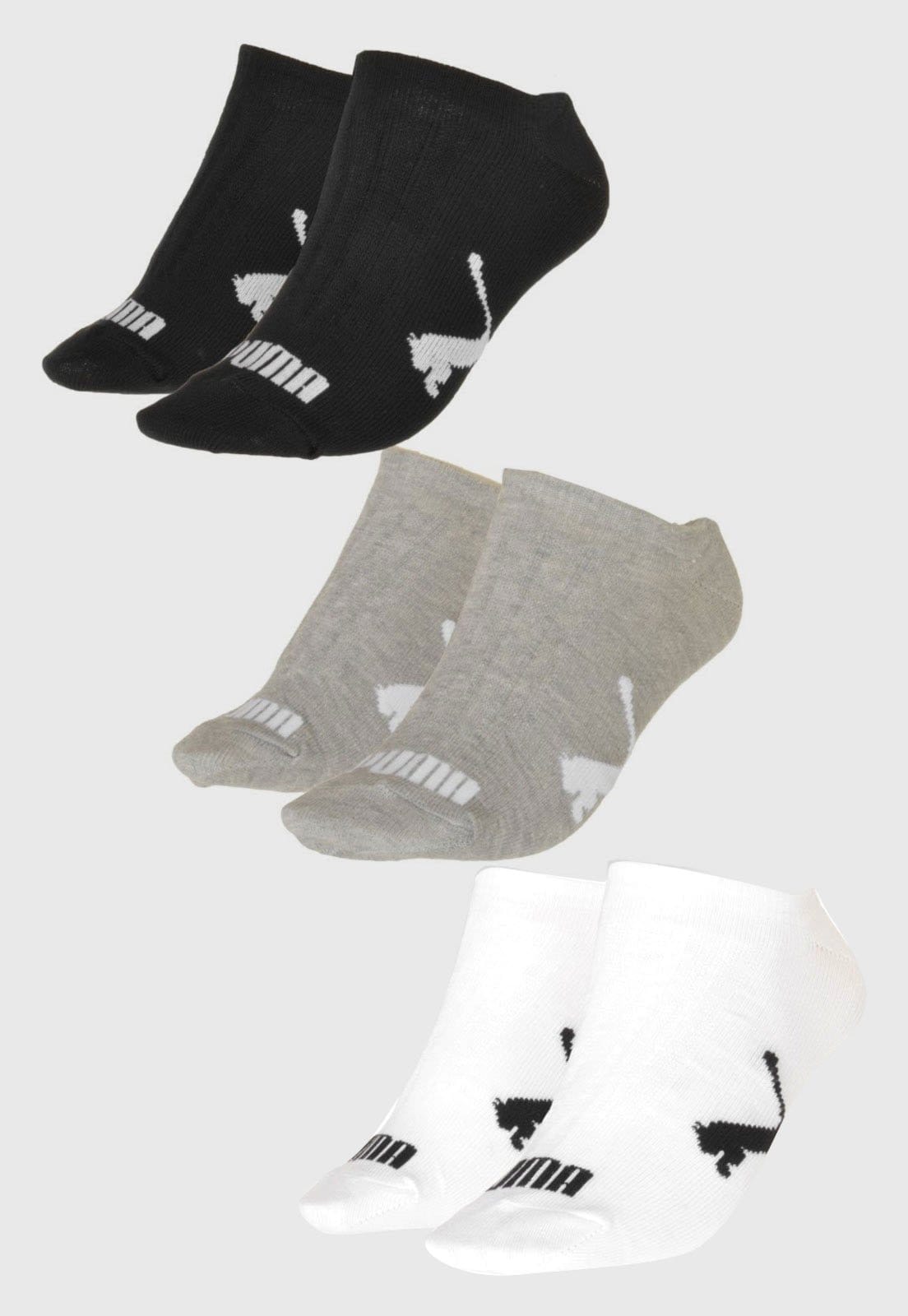 Vista 2 Kit 3pçs Meia Puma Sapatilha Logo Branca Puma branco