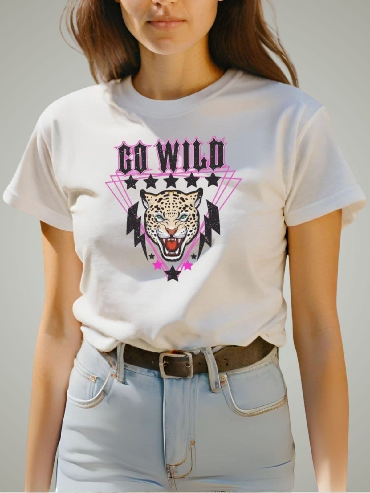 Camisa T-shirt Plus Size GuGi Feminina Camiseta Onça Tigre Blusinha Leopard Branco