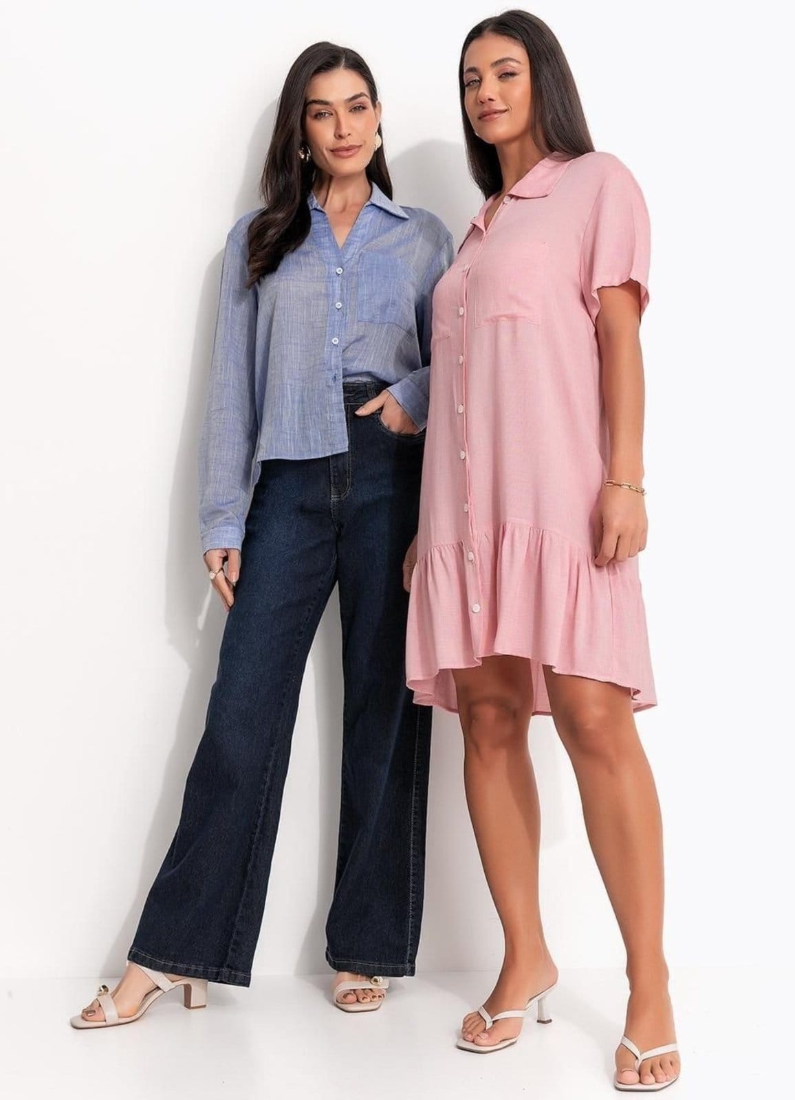 Vista 2 Calça Wide Leg Em Jeans Jeans Escuro Quintess azul