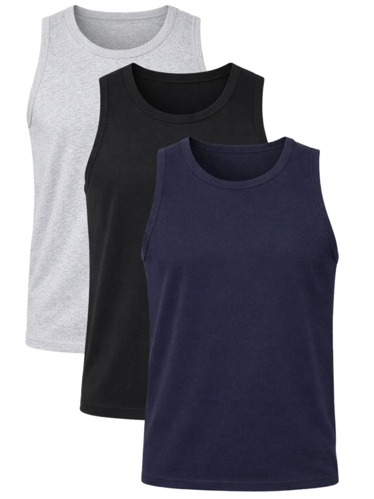 kit 3 Regatas Masculina Caneladas Básicas em Ribana Marinho, Preta e Cinza Crocker - 50737