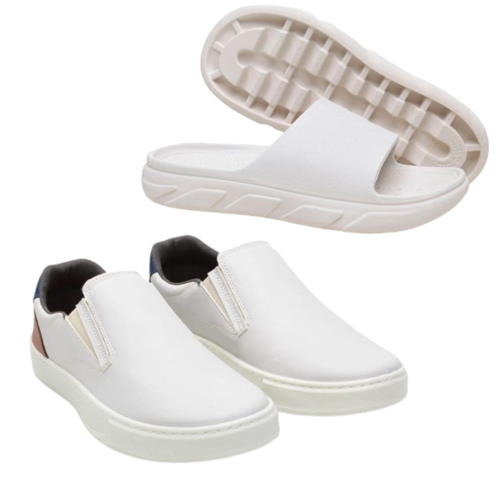 Kit Sapato Slip On Masculino Veritimo Sapatanis Esporte Fino Claro E Chinelo Slide