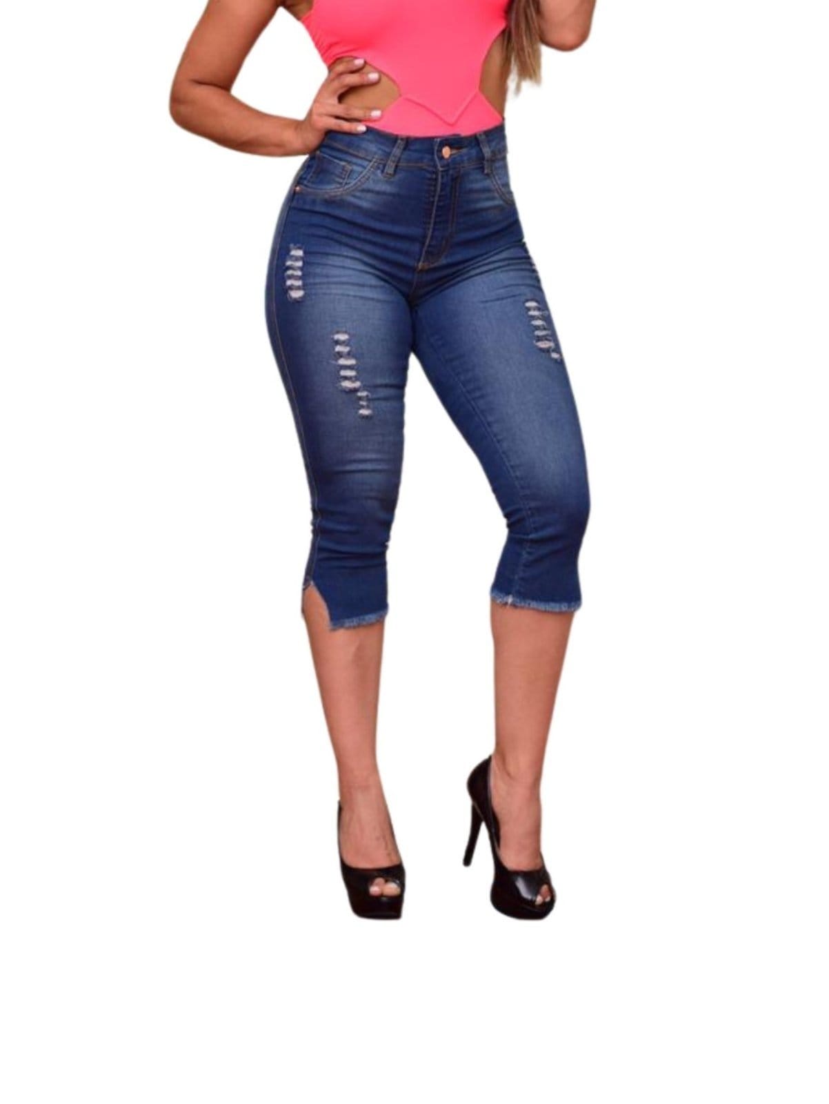Vista principal Calça Corsário Jeans Claro Feminina Alleppo Jeans Soraia Alleppo Jeans azul