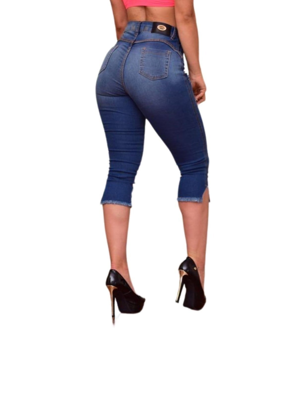 Vista 2 Calça Corsário Jeans Claro Feminina Alleppo Jeans Soraia Alleppo Jeans azul