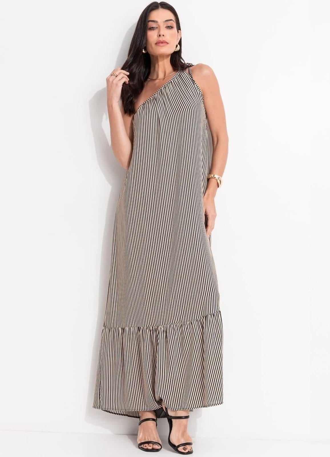 Vista principal Vestido Em Viscose Plana Listrado Quintess preto