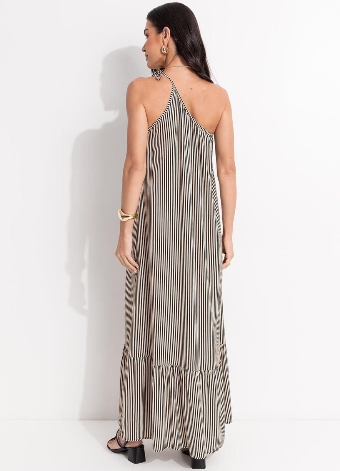 Vista 2 Vestido Em Viscose Plana Listrado Quintess preto