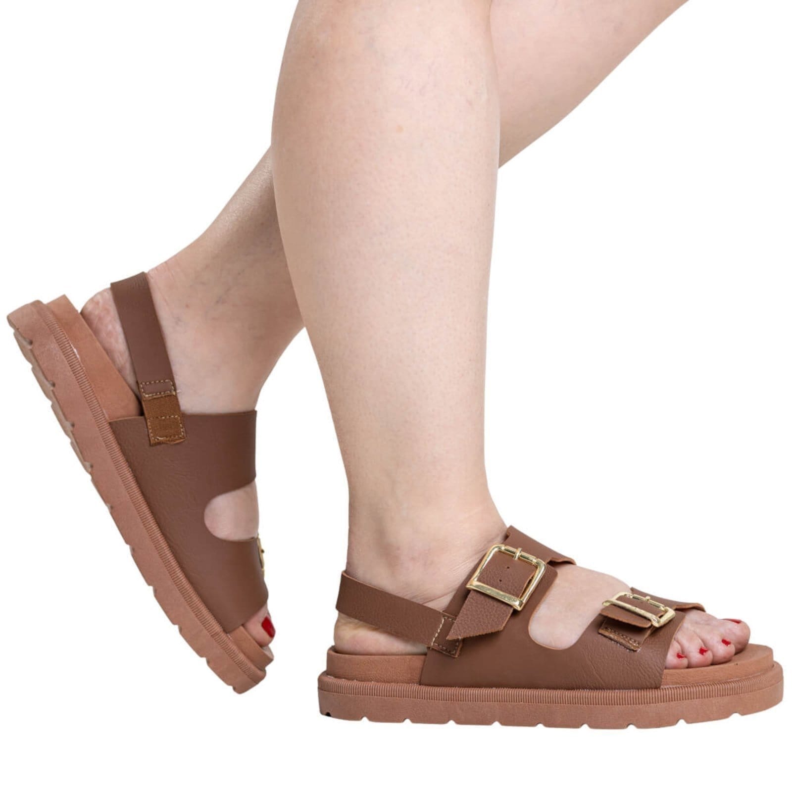 Vista 2 Sandália Papete Feminina Plataforma 2 Fivela Confortável Via Angel 83.04 VIA ANGEL caramelo