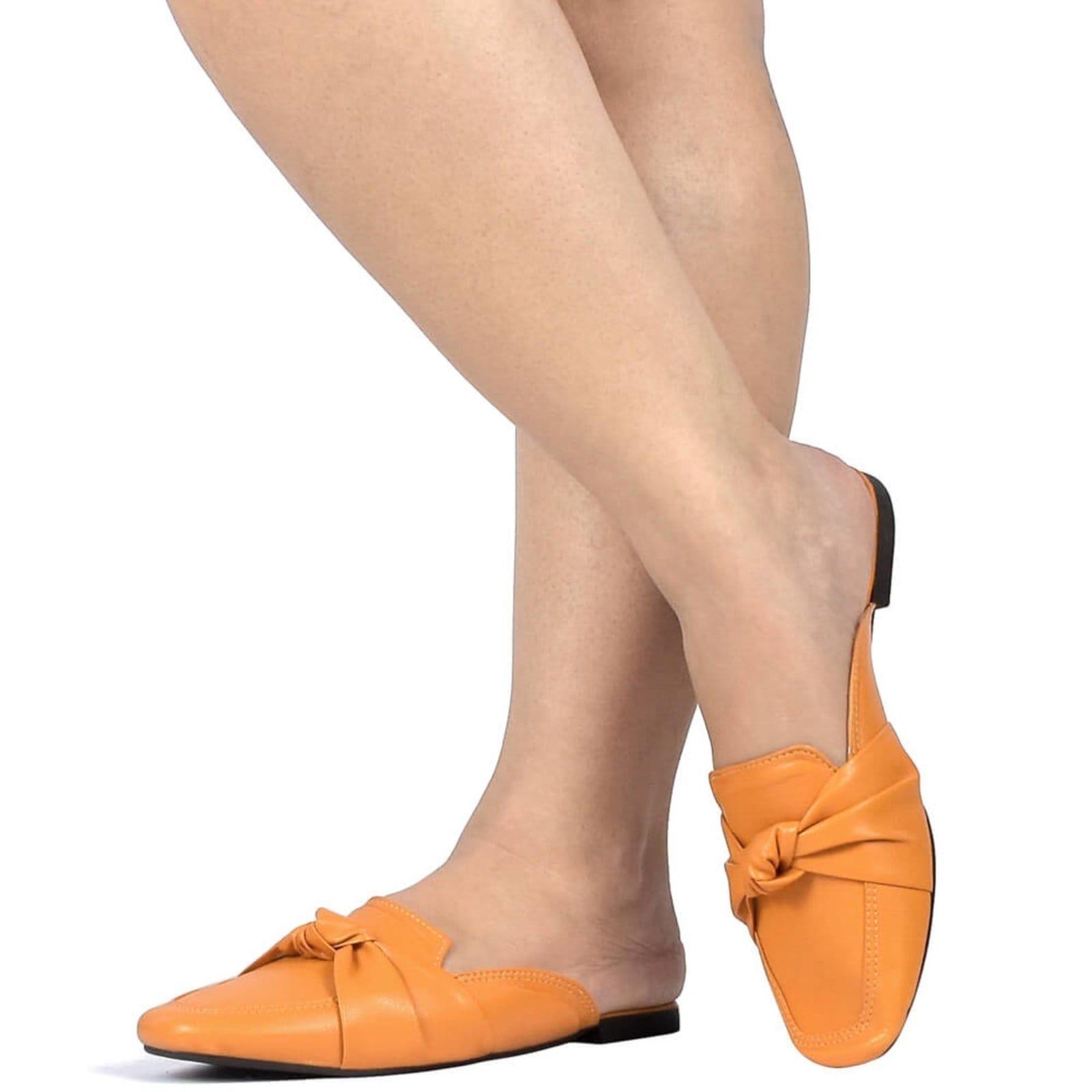 Vista 2 Mule Sapatilha Feminina Bico Quadrado Tamanco Flat Macio Via Angel 44.04 Deserto VIA ANGEL laranja