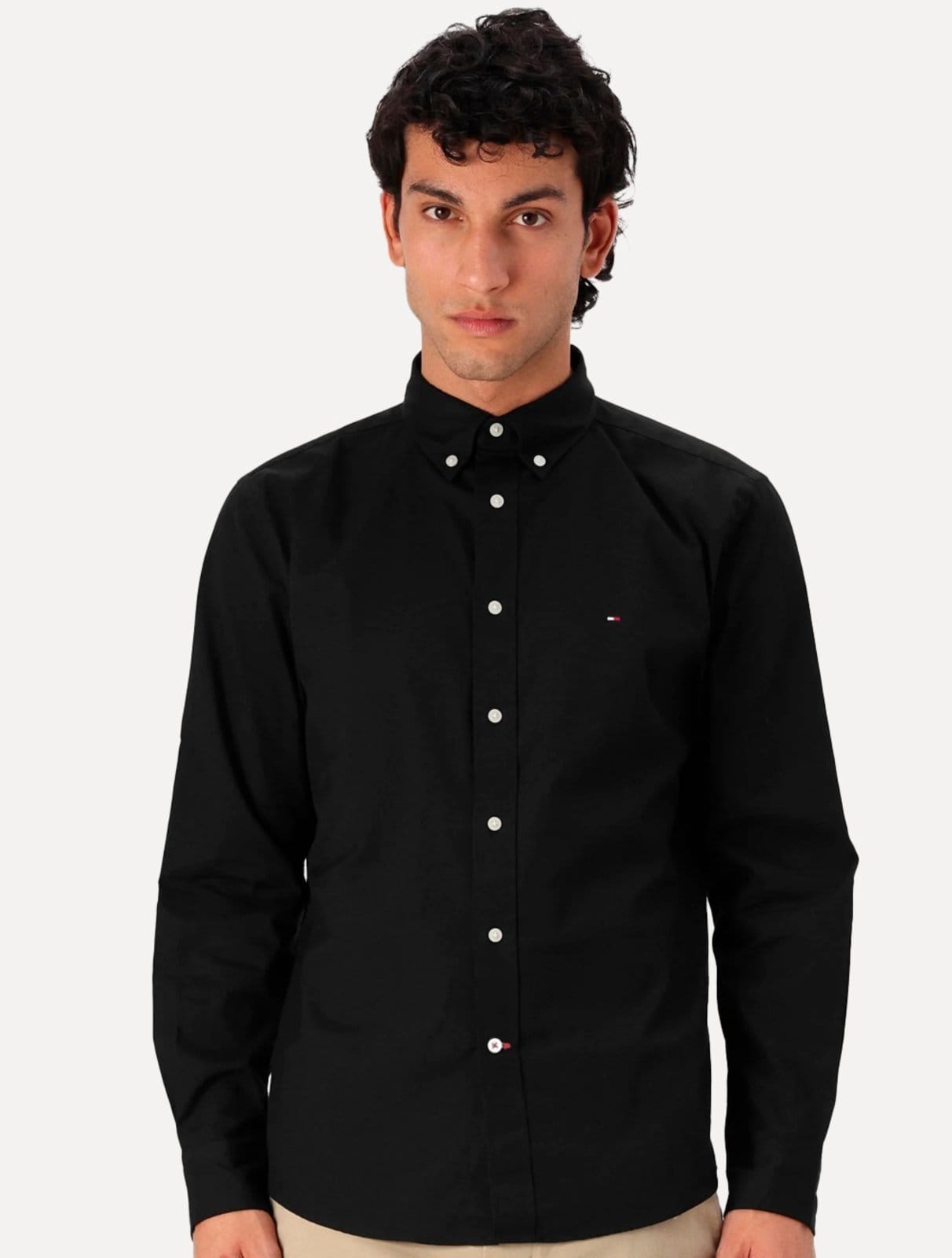 Camisa Tommy Hilfiger Masculina Regular Core Flex Poplin Preta
