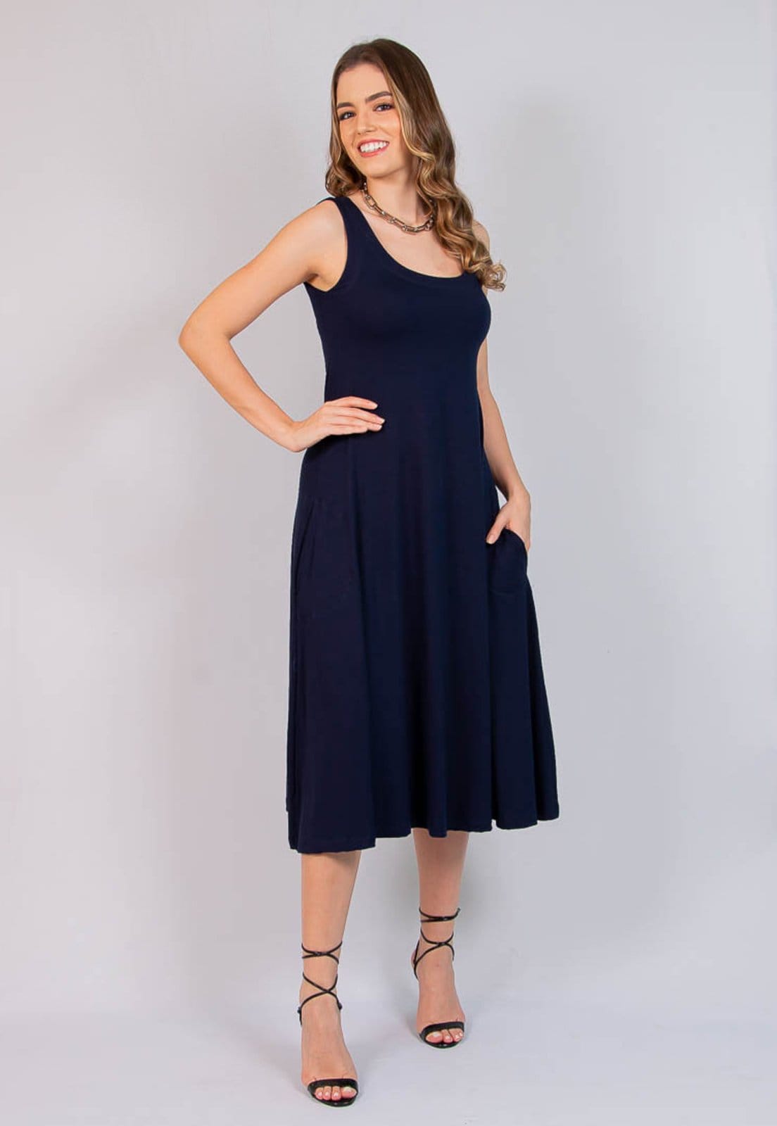 Vestido Viscolycra Maria Paes Midi Marinho