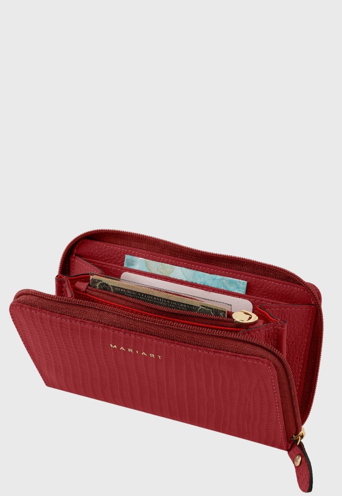 Vista 2 Carteira Couro Mariart Zíper 121N Vermelha Mariart vermelho