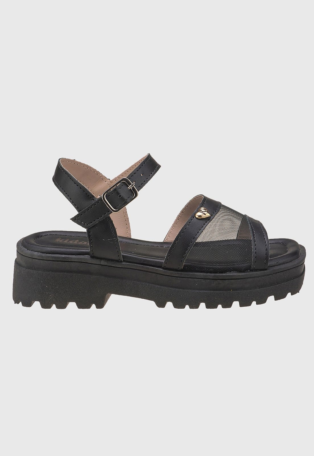 Vista 2 Infantil - Sandália Menina Plataforma Tratorada Telinha Preta tep Kidstep preto