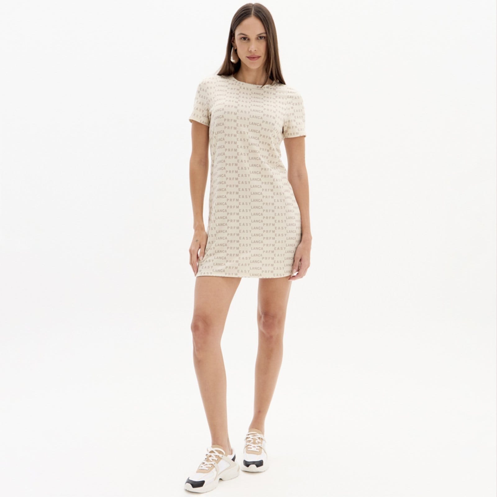 Vista principal Vestido Curto Easy Lança Perfume Manga In25 Feminino Easy Lança perfume bege
