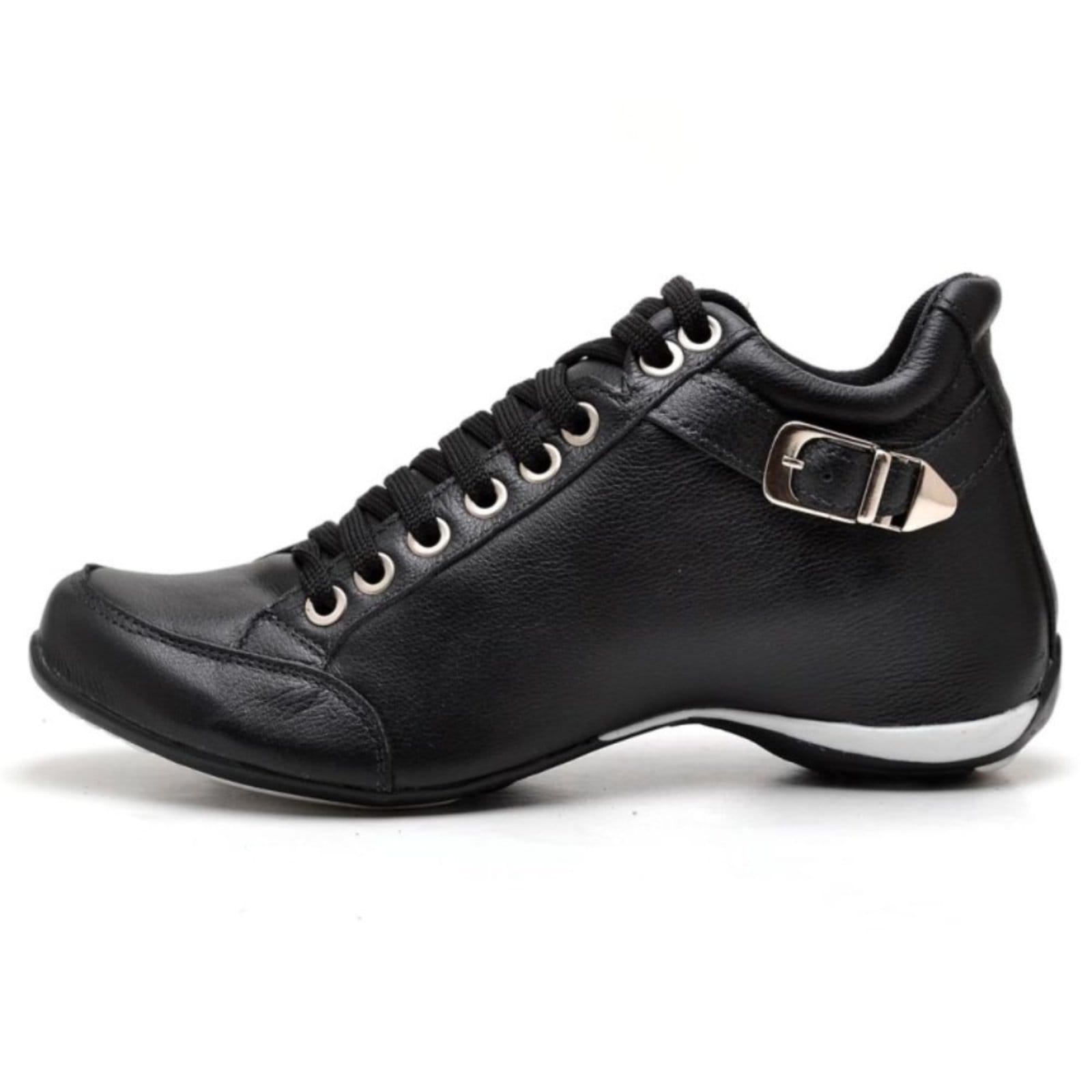 Vista 2 Bota Feminina Cano Curto 3/4 Esportiva Clube do Sapato de Franca Peccato Top Confort 2 Fivela Peccato preto