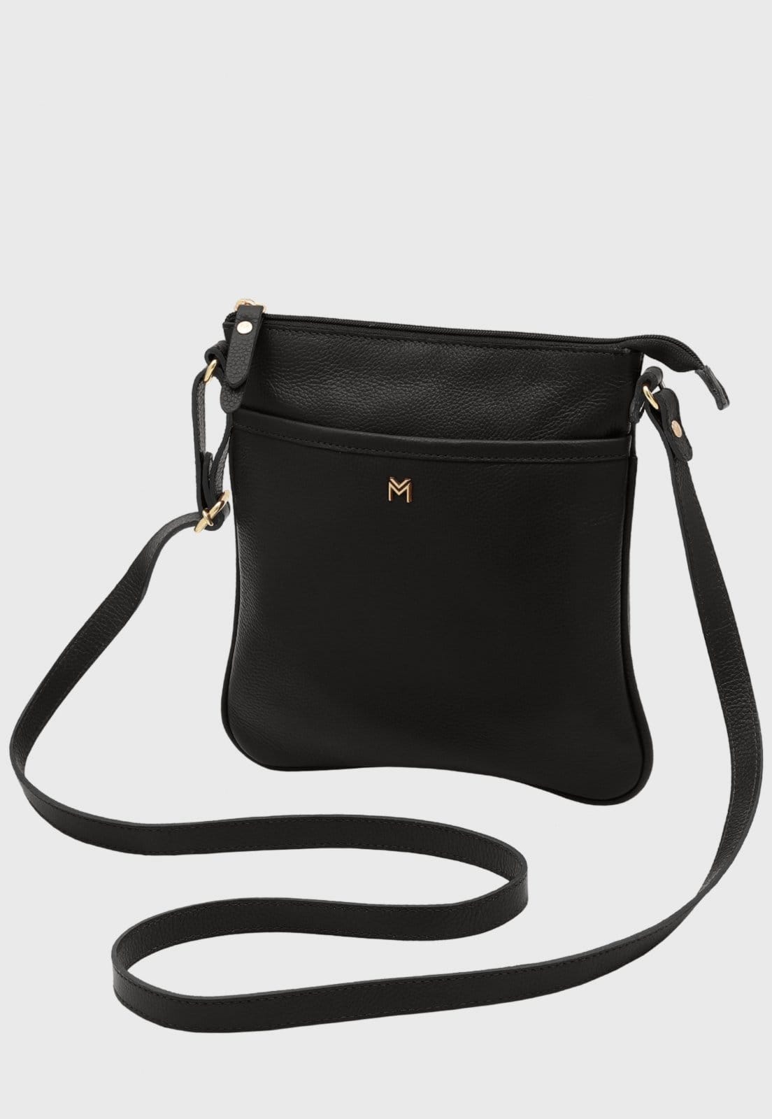 Vista principal Bolsa Transversal Couro Mariart Cupuaçu Preta Mariart preto