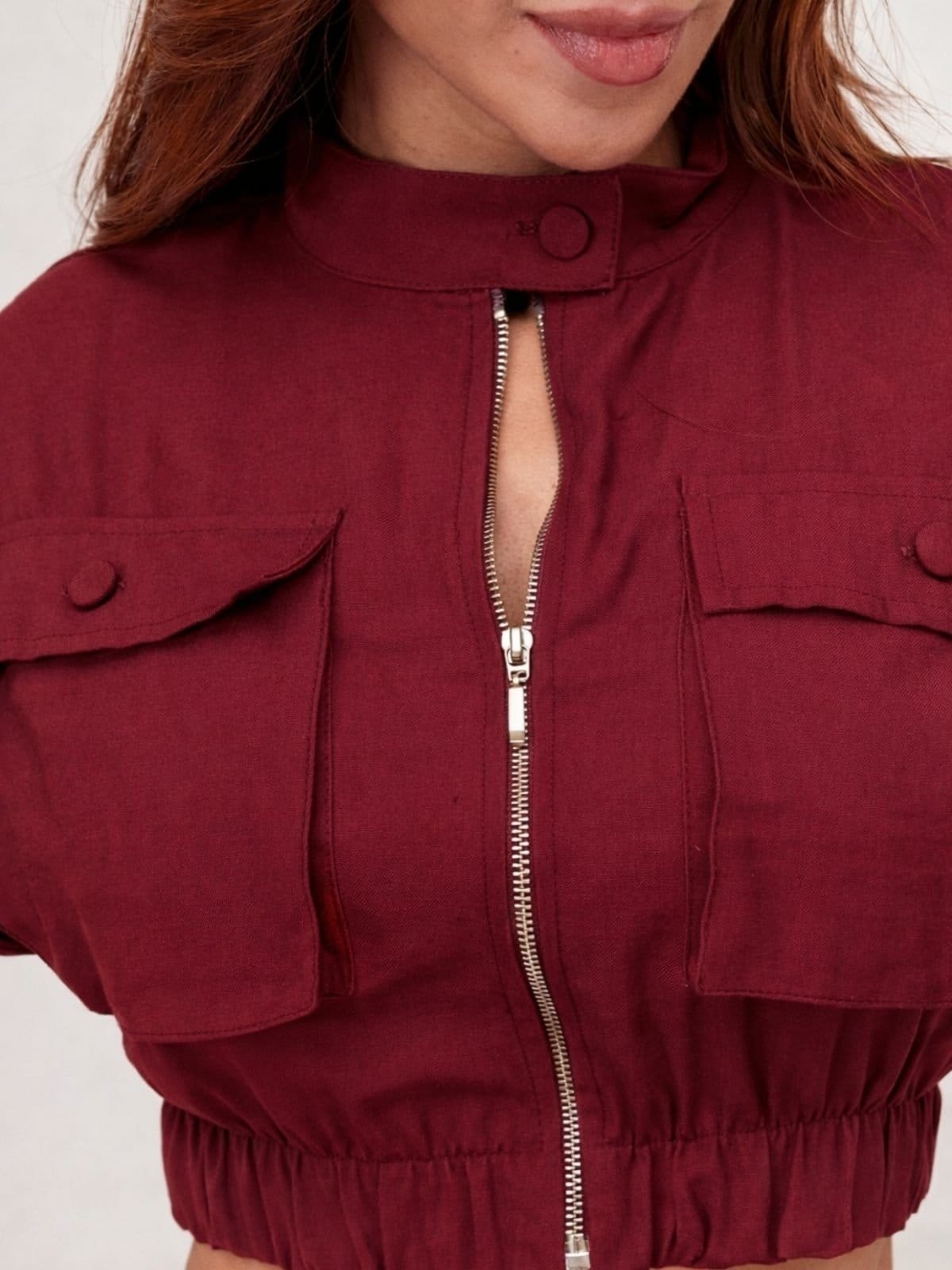 Vista 2 Conjunto Feminino Tropical Fashion Cropped Cargo e Shorts Barolo TROPICAL FASHION vermelho