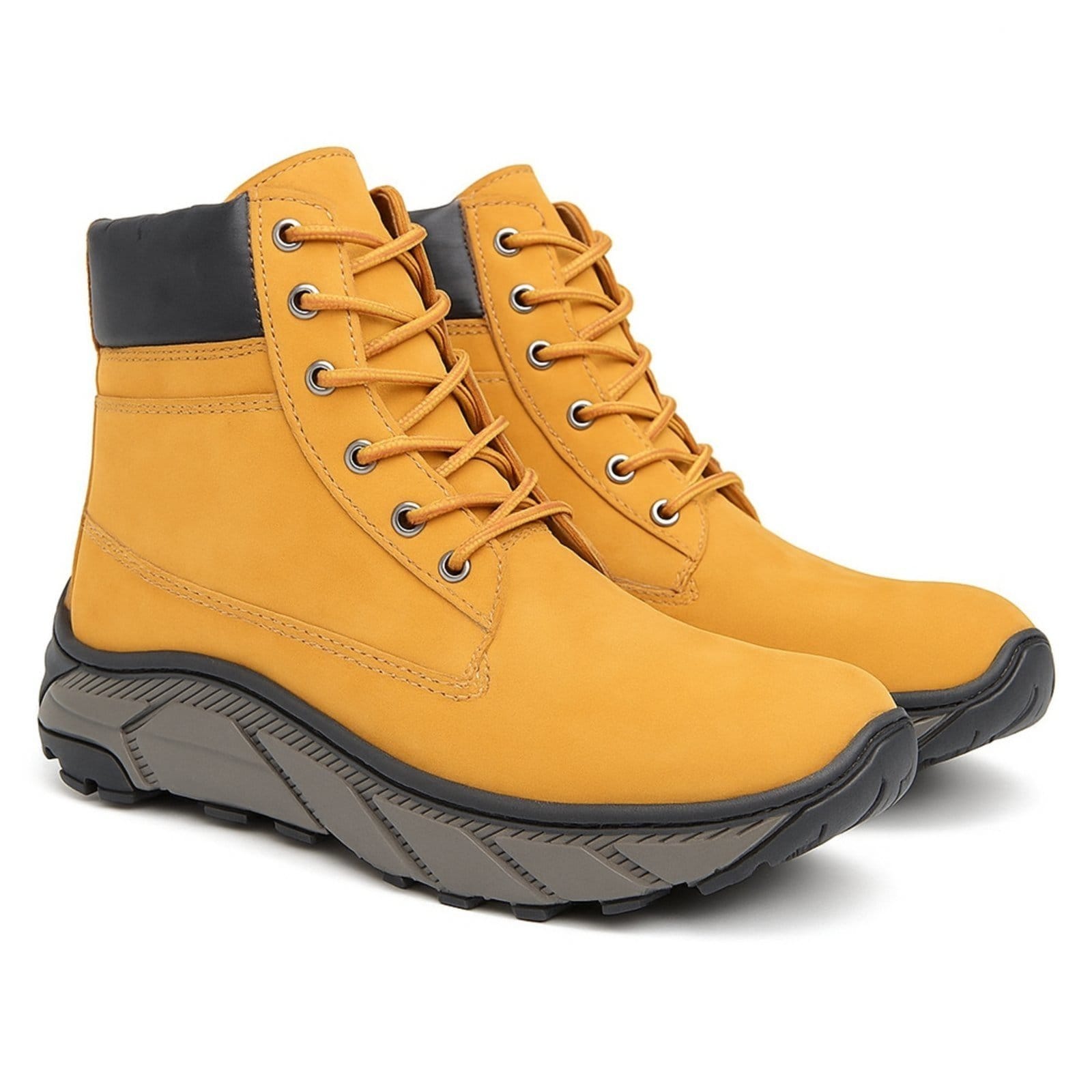 Vista 2 Coturno Sapatofran Couro Cano Alto Antiderrapante Conforto Milho Sapatofran amarelo