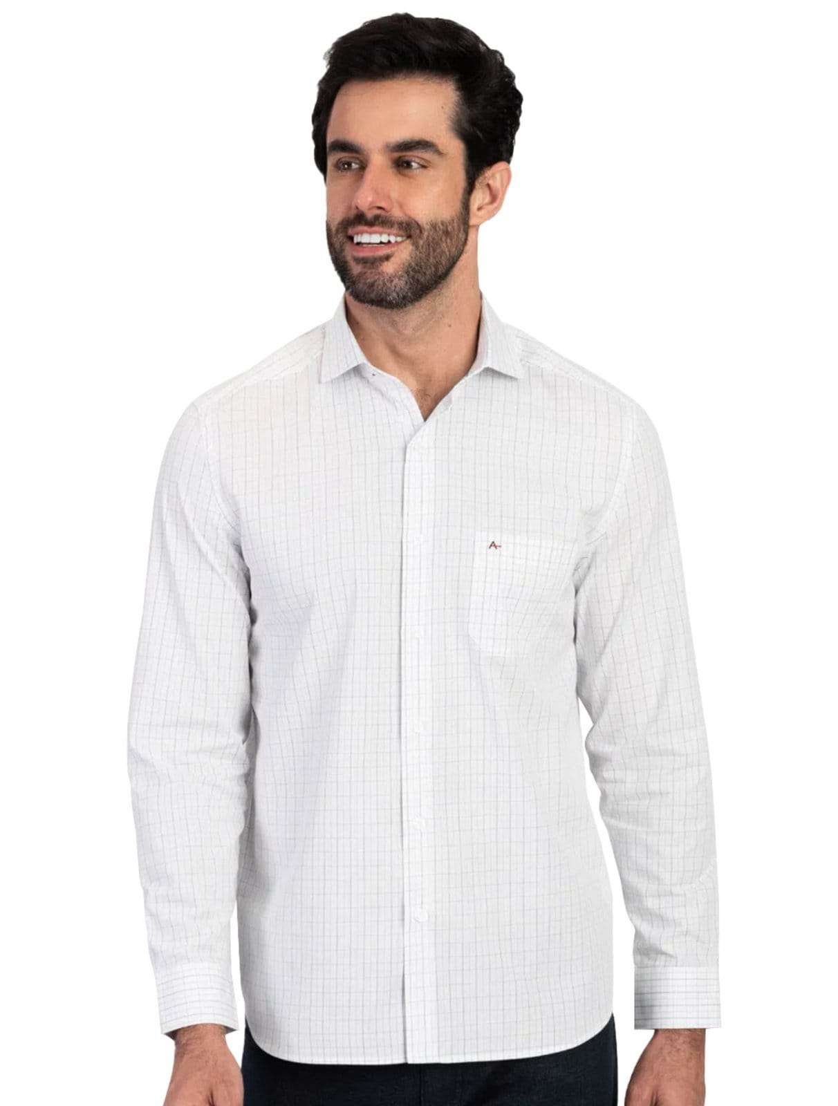 Camisa Aramis Masculina Regular Tricoline Micro Plaid Xadrez Azul Cáqui Branca