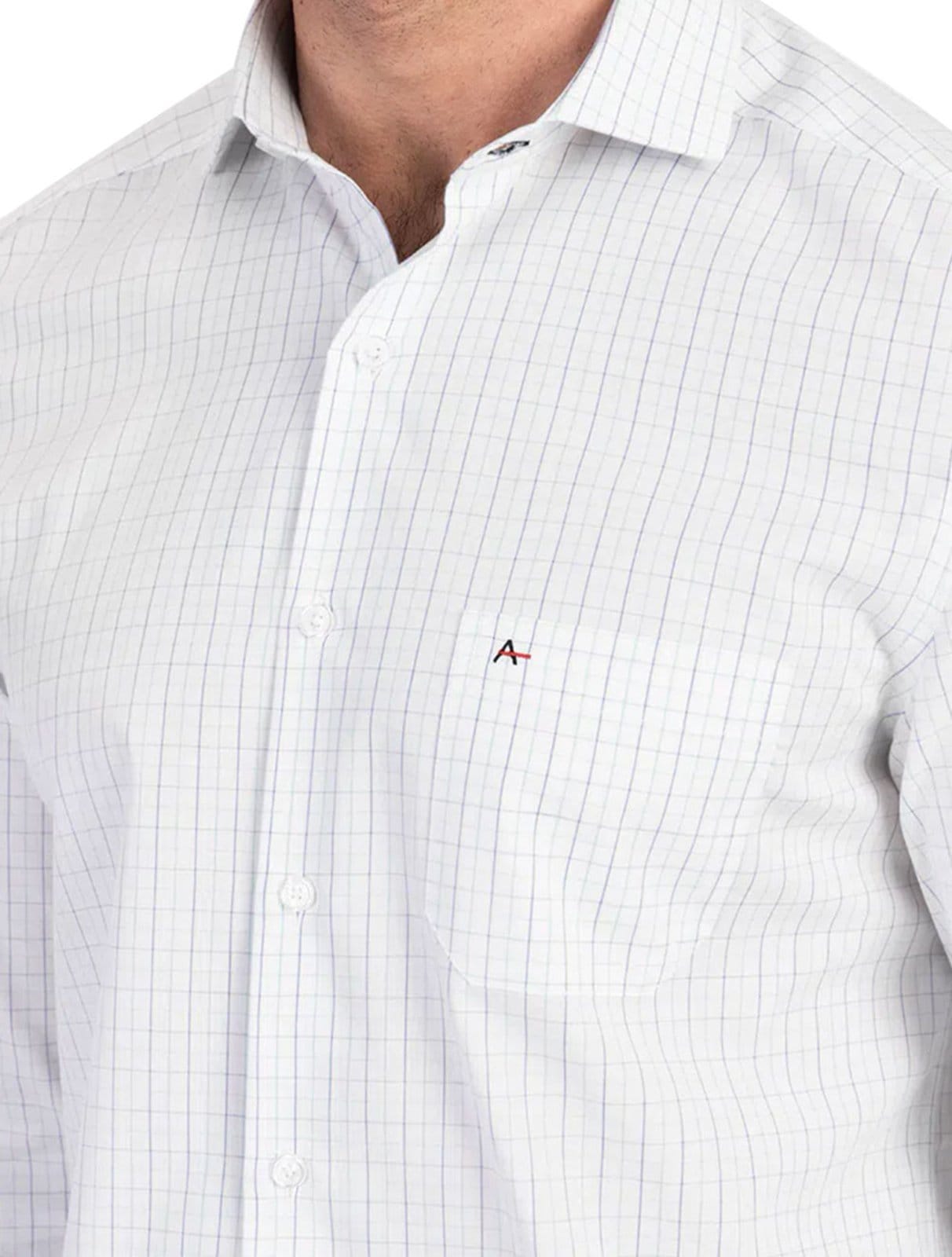 Vista 2 Camisa Aramis Masculina Regular Tricoline Micro Plaid Xadrez Azul Cáqui Branca Aramis branco azul