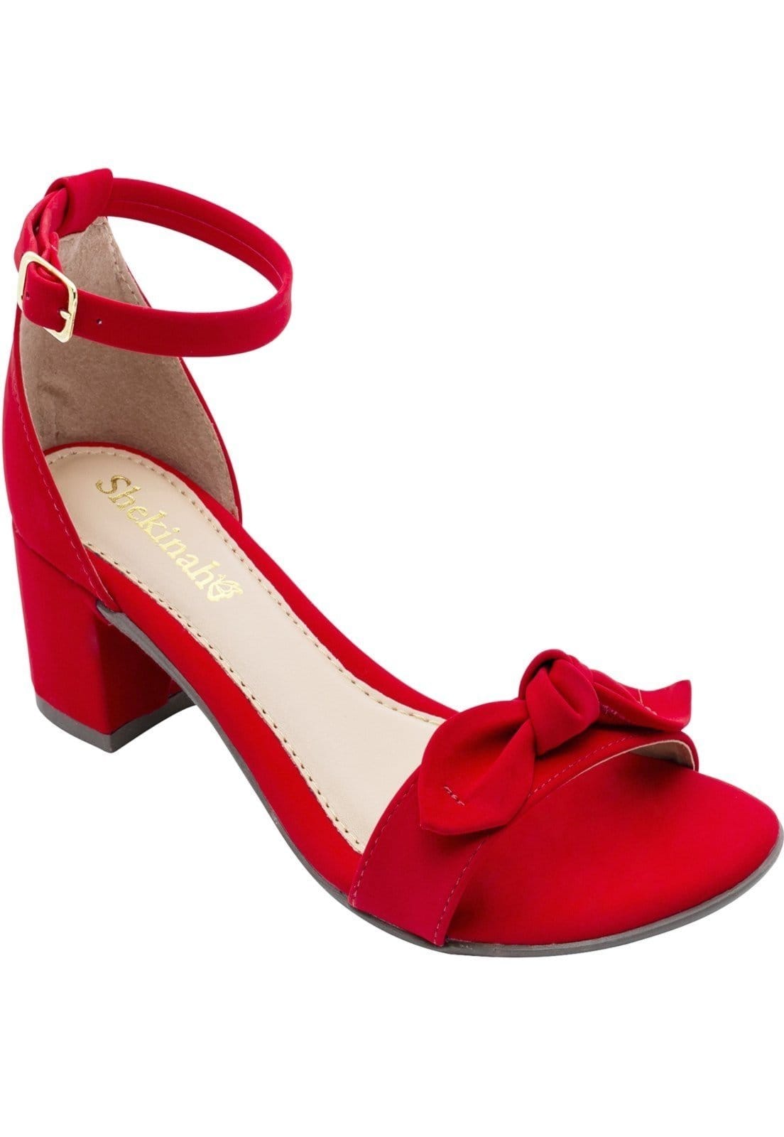 Vista 2 Sandália Feminina Salto Baixo Grosso Shekinah Confortável com Laço Saltinho Shekinah vermelho