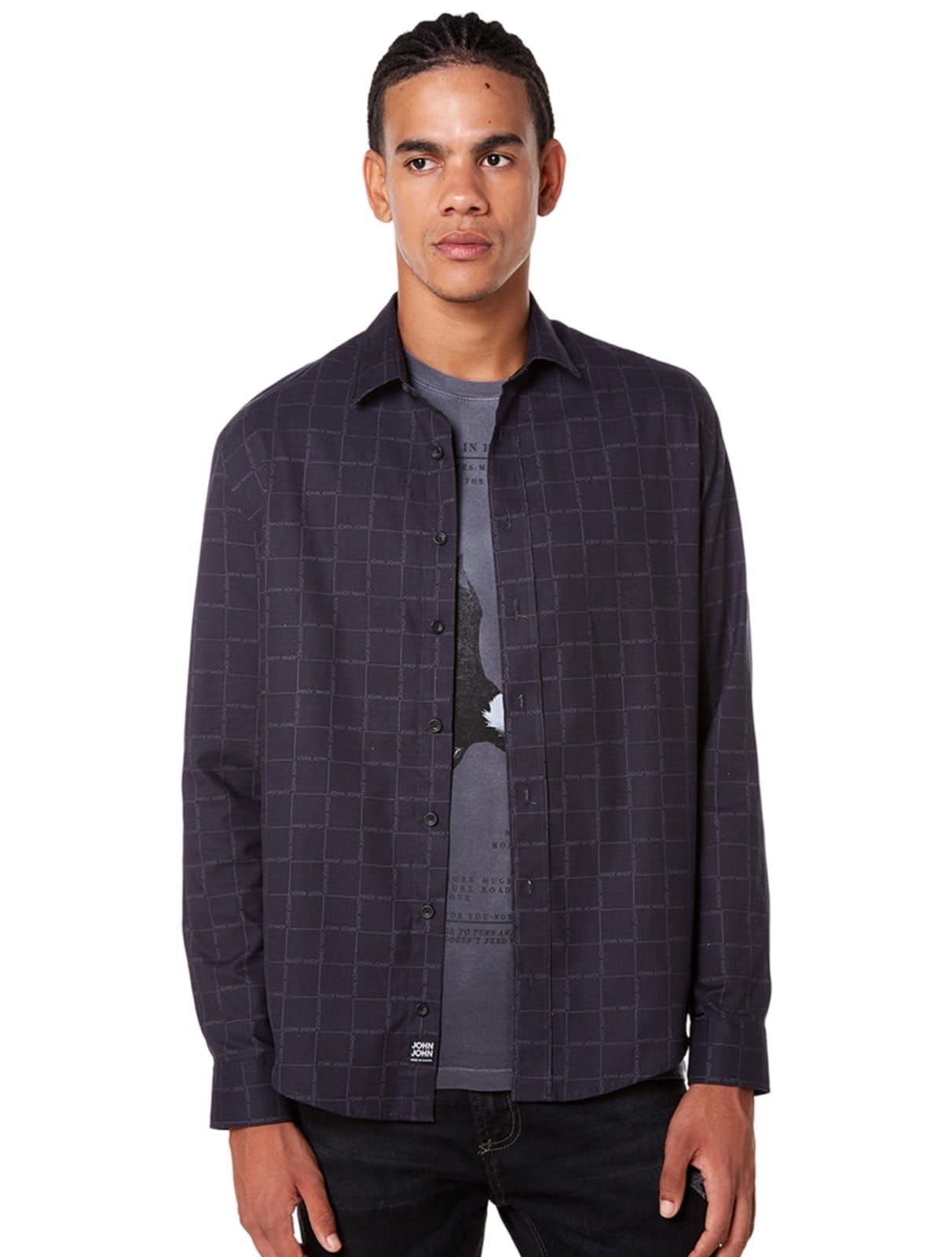 Vista principal Camisa John John Masculina Relaxed Mini Line Preta John John preto