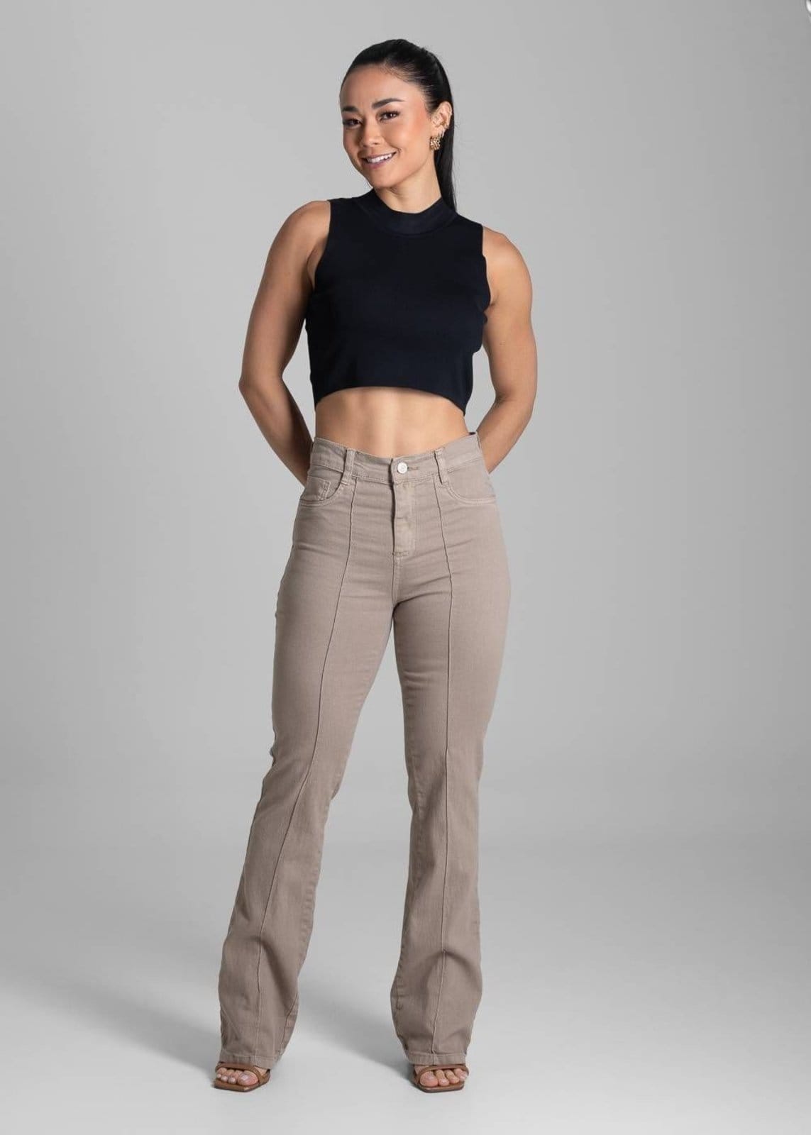 Vista 2 Calça Sarja Sawary Boot Cut - 282311 Sawary bege