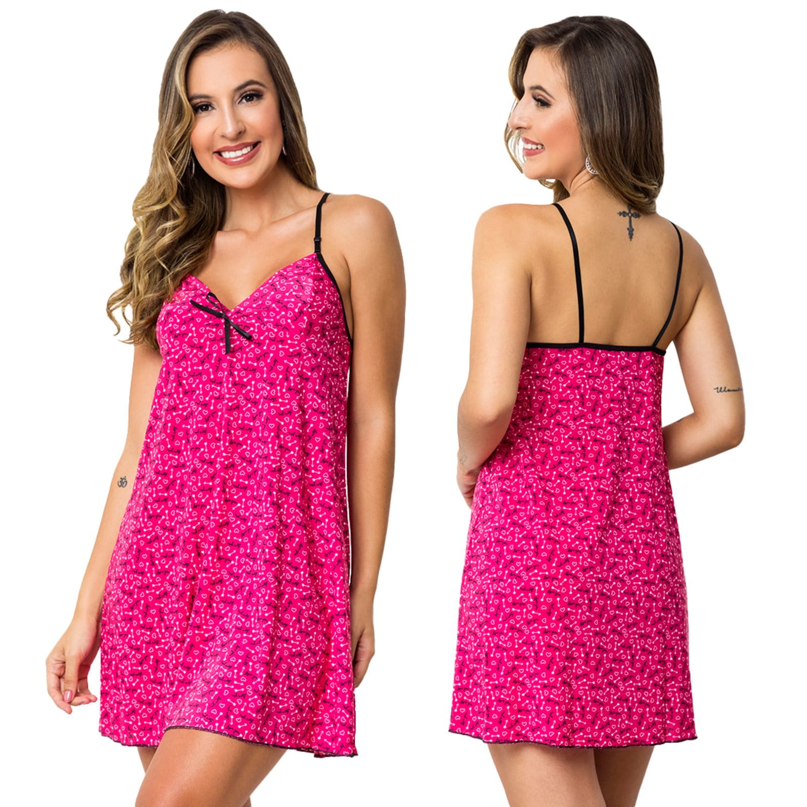 Camisola Estampada Gabi Lingerie Feminina Adulto Alça Sem Bojo Pijama Curta