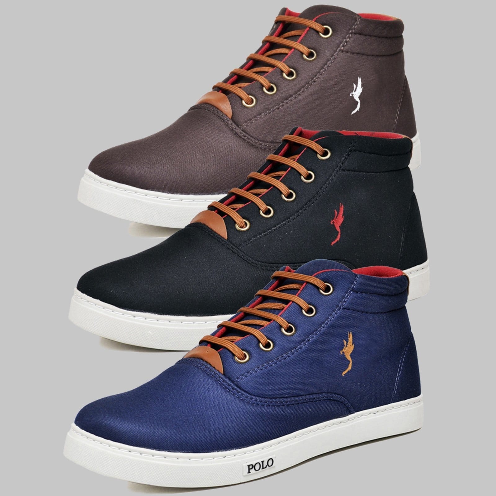 Vista principal Kit 3 Pares Sapatênis Casual Botinha Masculino Polo Preto/Azul/Café Polo Blu blu