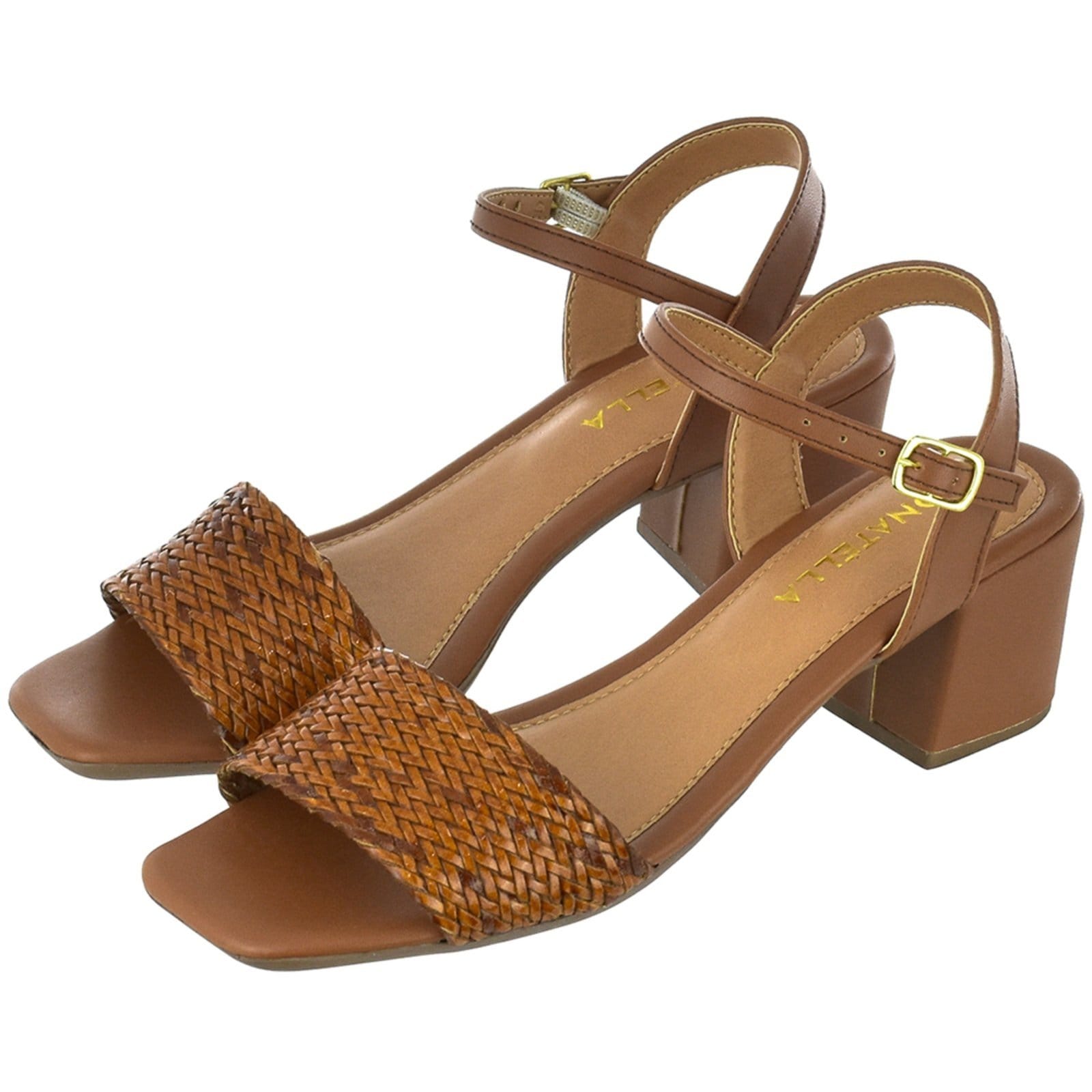 Sandália Feminina Tamanco Salto Alto Bloco Donatella Shoes tira trançado