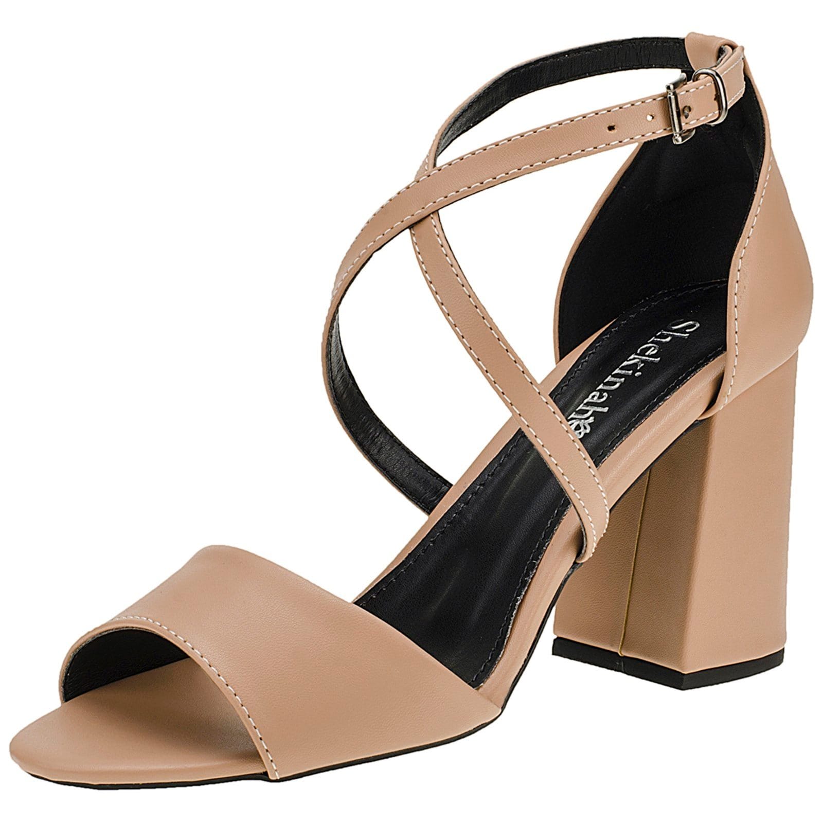 Sandália Feminina Salto Alto Saltinho Shekinah Tiras Cruzadas Confortável Moda Festa