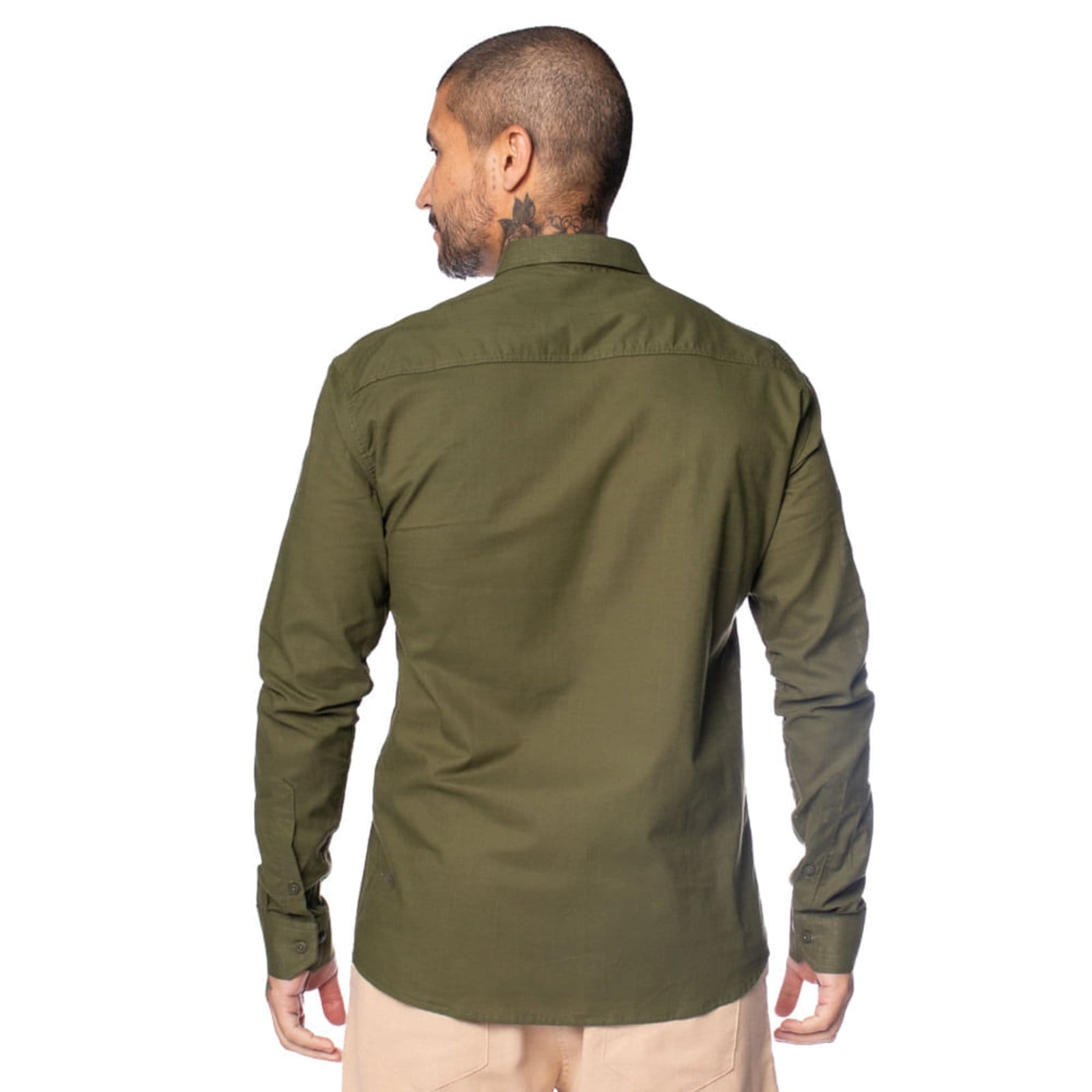 Vista 2 Camisa Masculina Dixie Slim Fit Punho Chanfrado Musgo Dixie verde