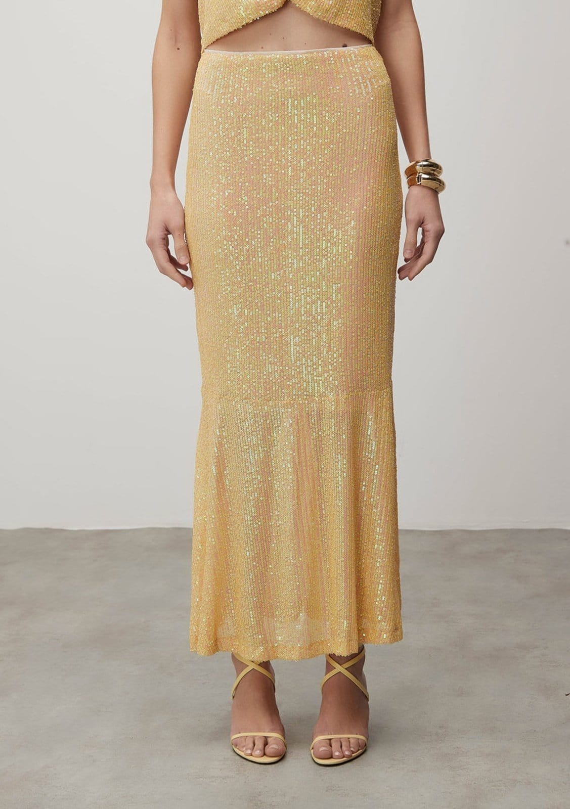 Vista 2 Saia Iódice Longa Sereia Com Recorte IÓDICE bege