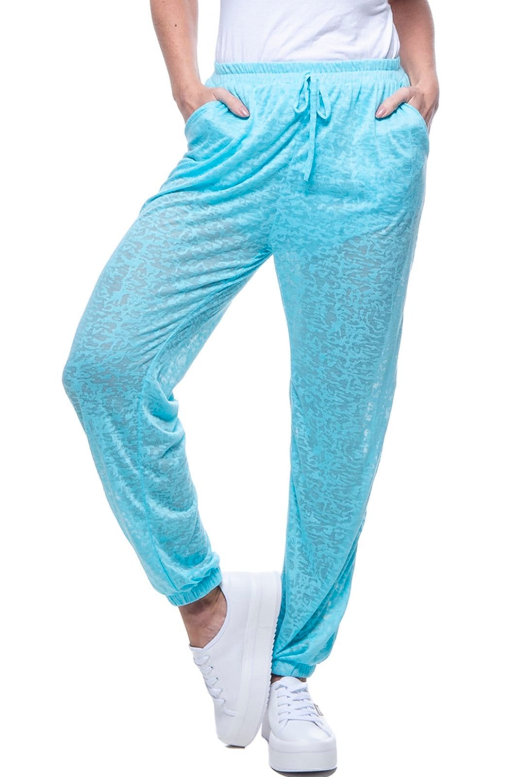 Calça Jogger Pijama Bolsos Cordao Malha Viscose Turquesa com Forro