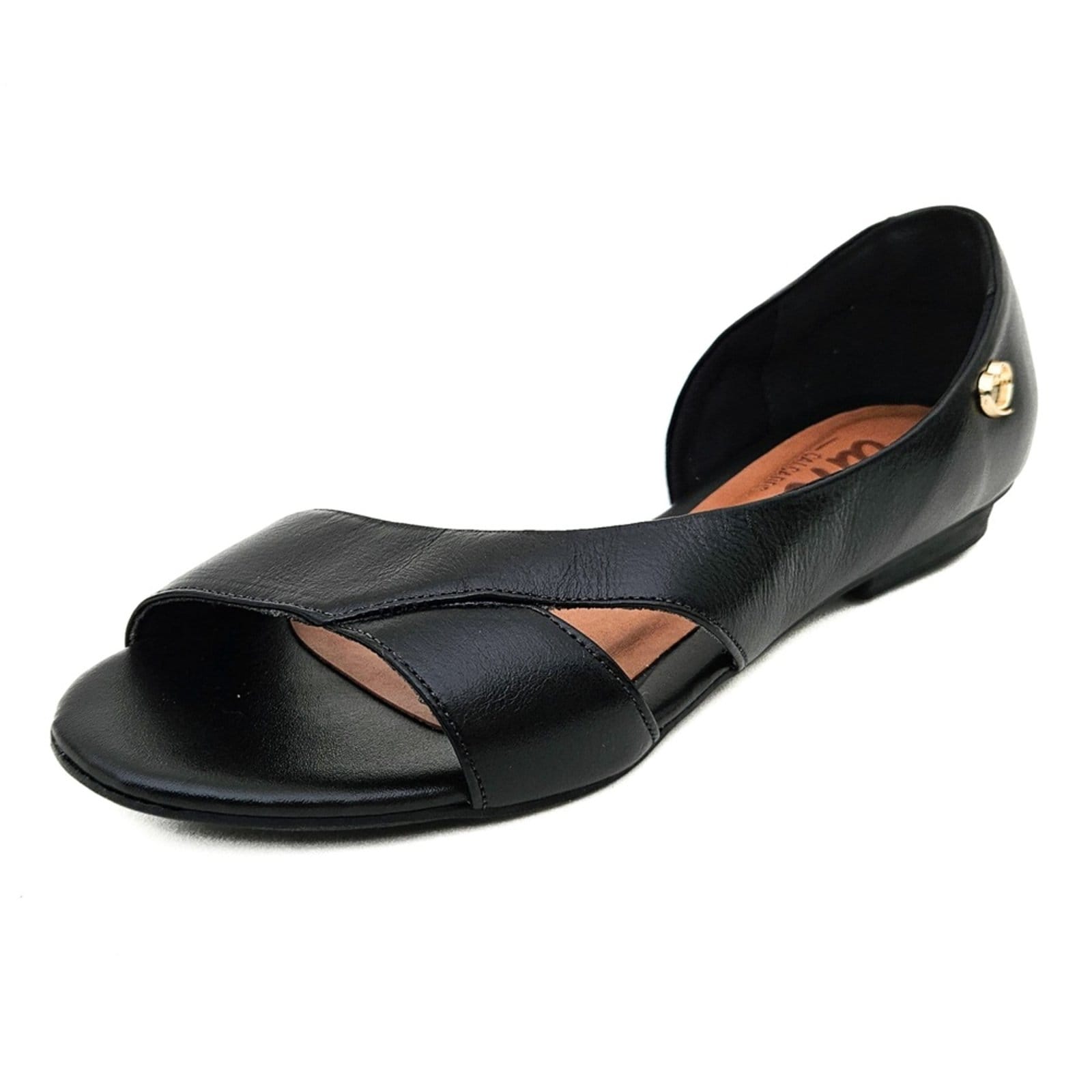 Sandália Rasteira em Couro Amo Calçados Moema Preta