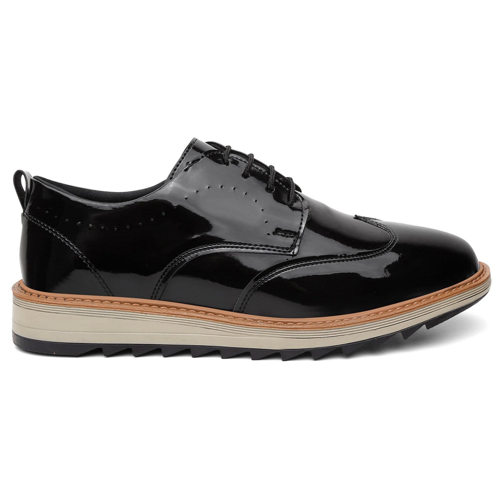 Vista 2 Sapato Oxford Casual Derby Tratorado Masculino Verniz MIGLIORINI CALÇADOS preto