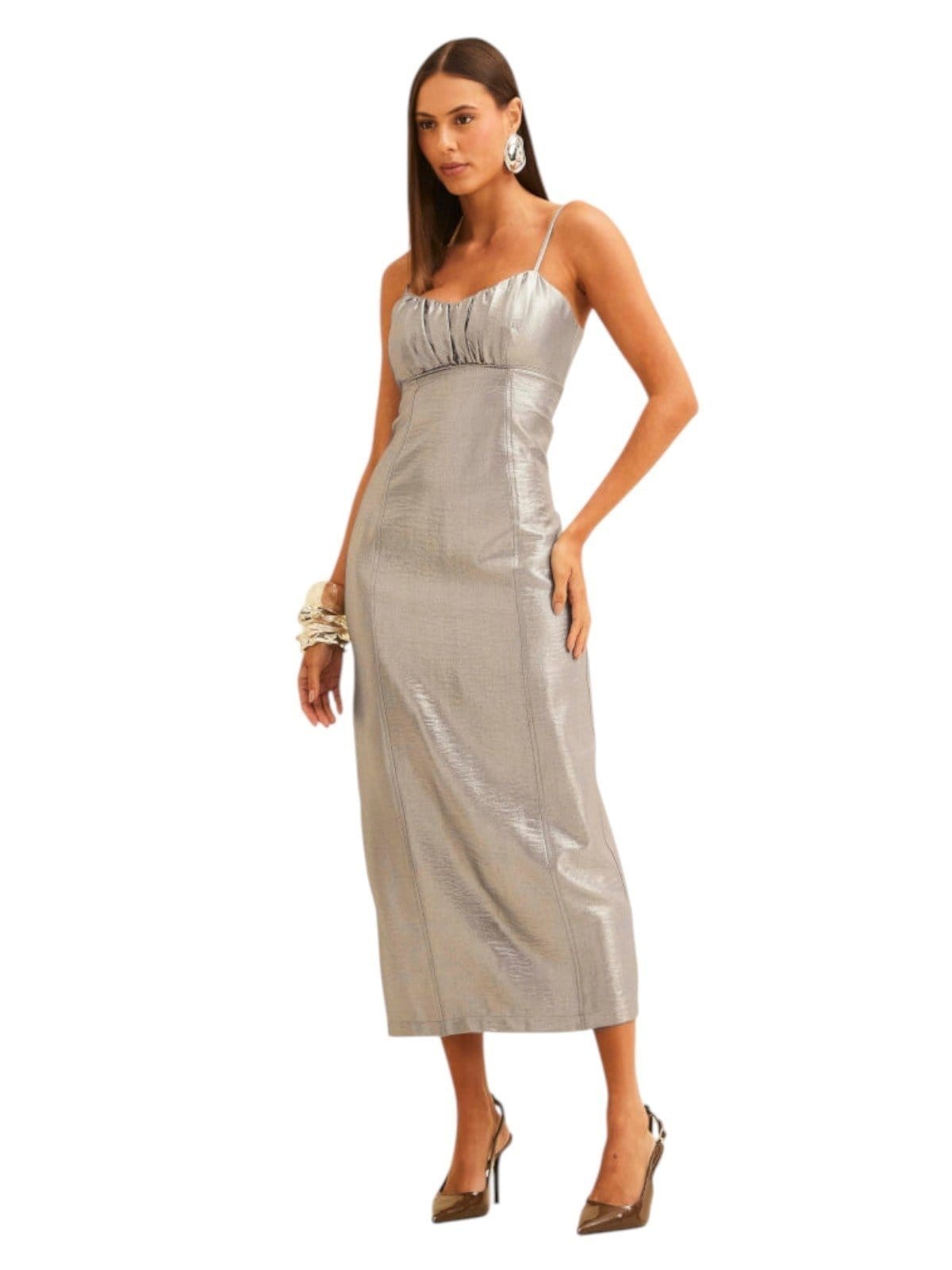Vista principal Vestido Forum Midi Metalizado Forum prata